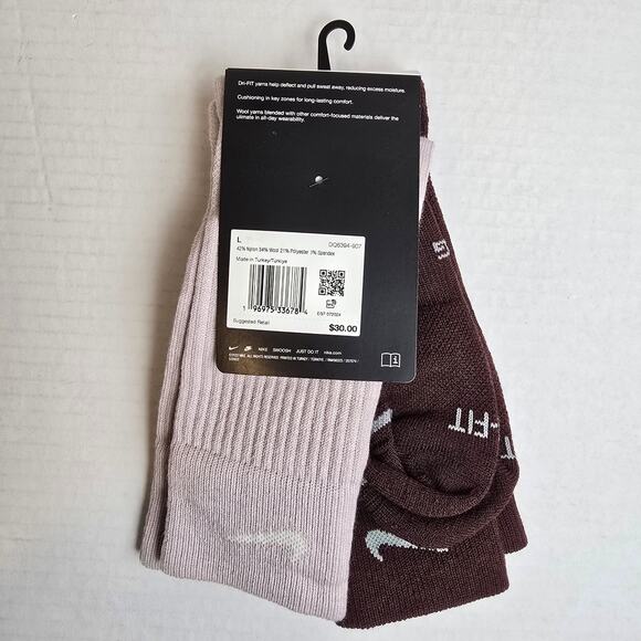 Nike Everyday Wool Blend Cushioned Crew Socks Size W10-13/M8-12 DQ6394-907 - Picture 2 of 2